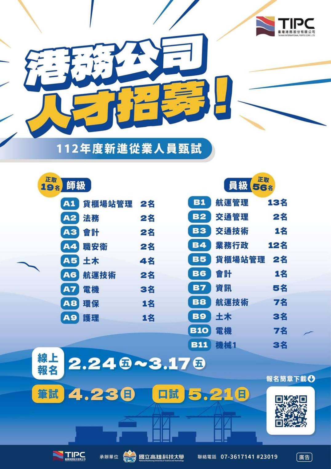 臺灣港務股份有限公司112年度新進從業人員甄試